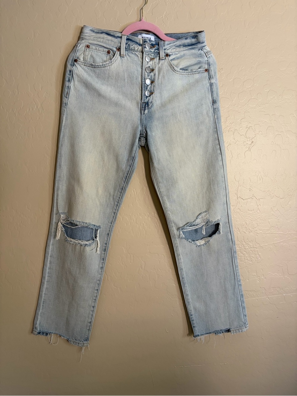 Pistola Charlie straight leg denim distressed jeans high rise button fly Size 25